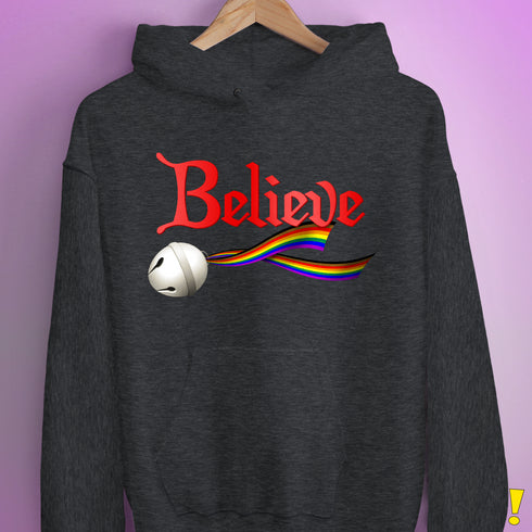 Believe Philly LGBTQ Pride Jingle Bell Hoodie - Dark Grey Heather